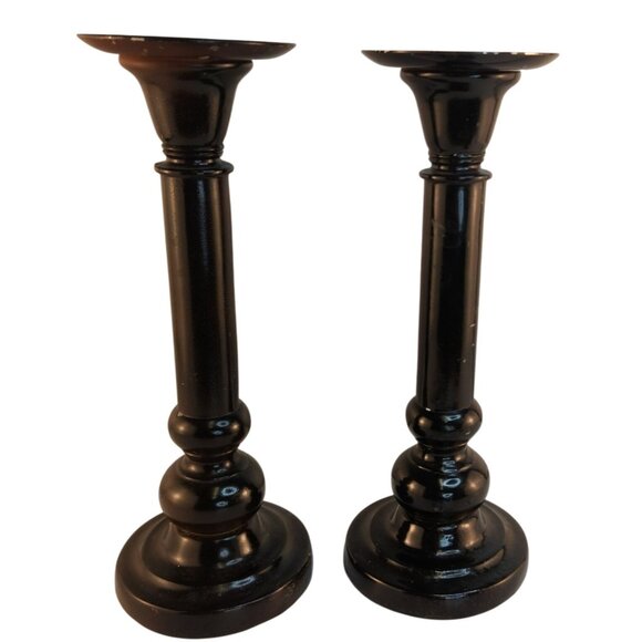 NorthCrest Home Black Wood Candle Holder 12-Inch Decorative Pillar Candle Stand - Picture 1 of 8